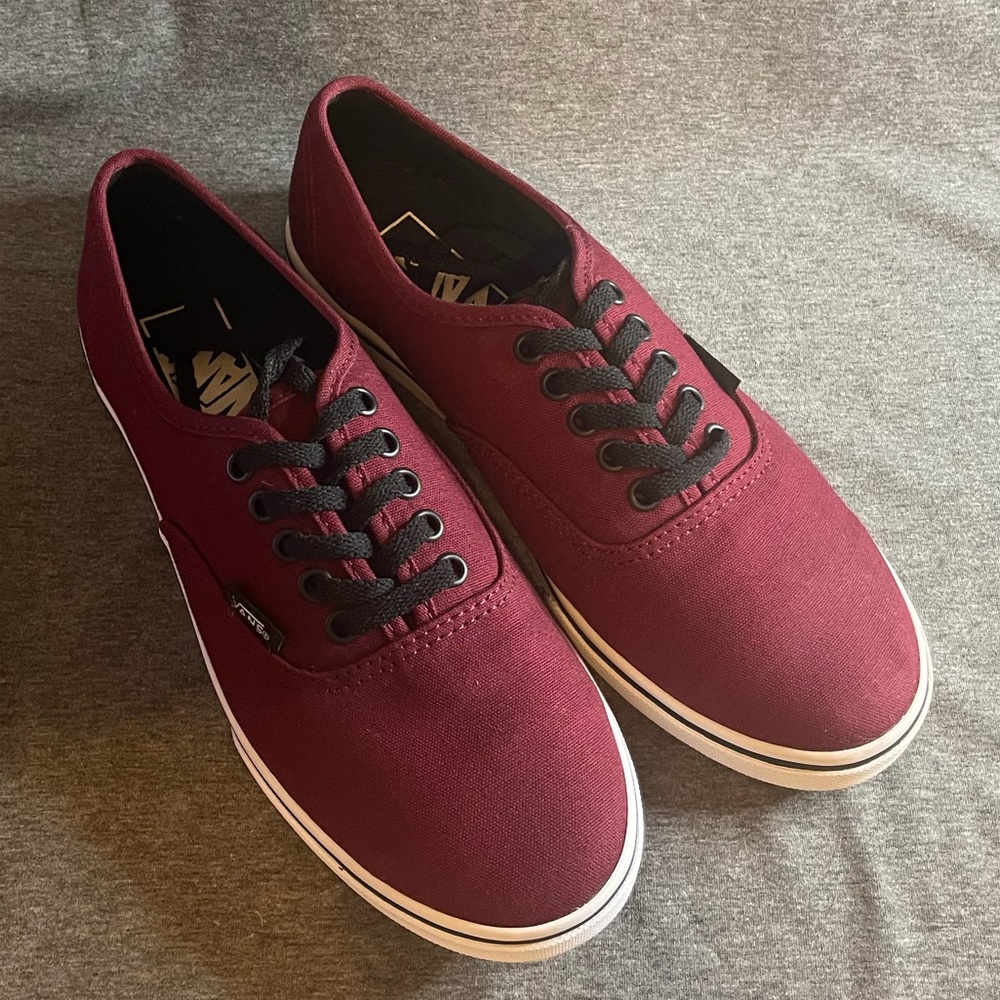 Women’s Vans in color “port” aka burgundy with black laces- size 6.5M NWOT